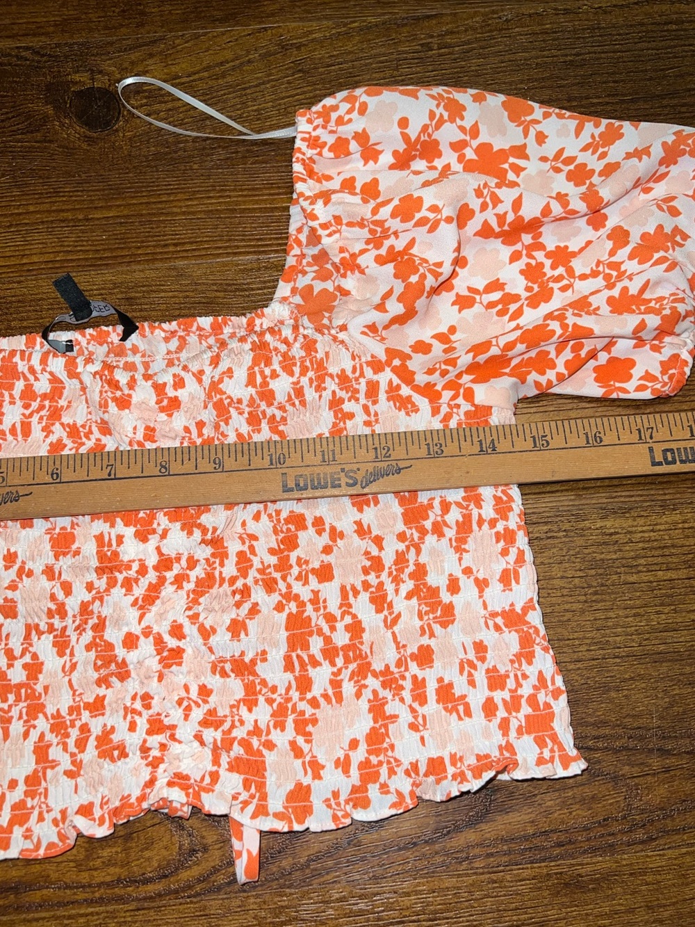 19 Cooper Floral Smocked Crop Top Puff Sleeve Tie Front Orange White Size XS - Picture 7 of 10